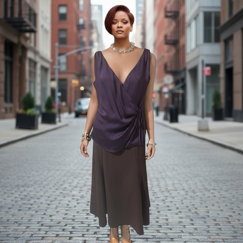 Ralph Lauren Purple Silk Wrap Blouse☑️